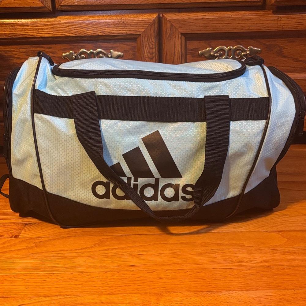 adidas Light Blue and Black Duffel Bag with Logo
